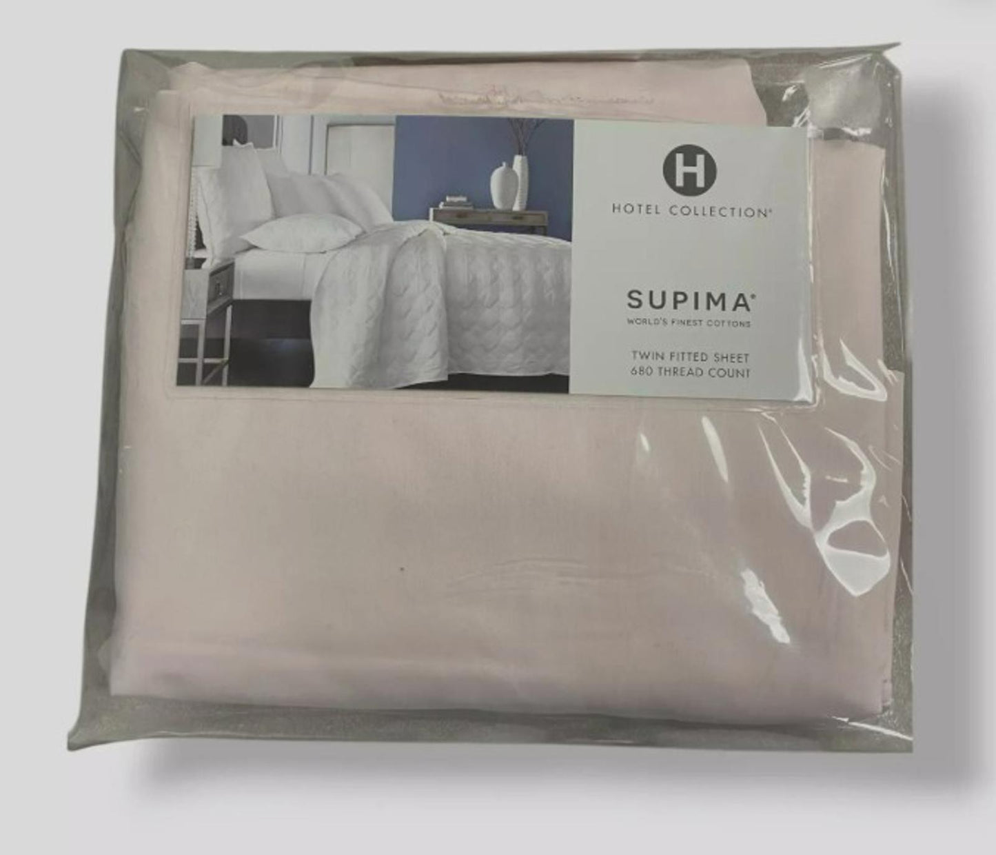 Supima sheets set in soft pink color, packaged neatly for retail display.