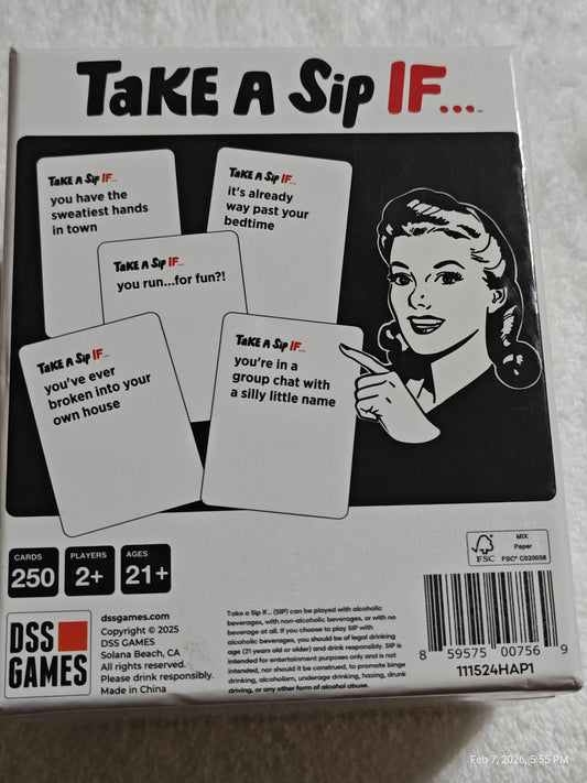 Take a Sip If... card game featuring humorous prompts and engaging gameplay for adults.