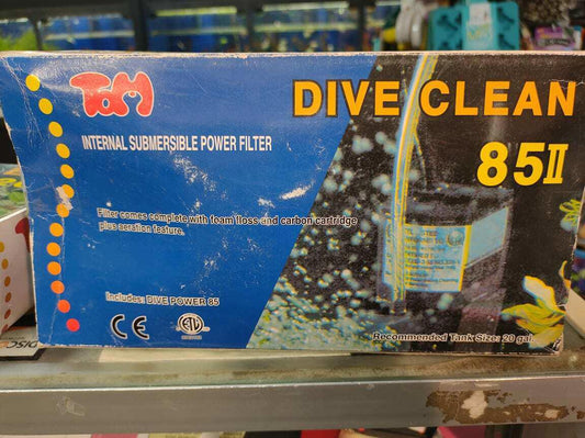 Toy Dive Clean 85II internal submersible power filter with water splashes.