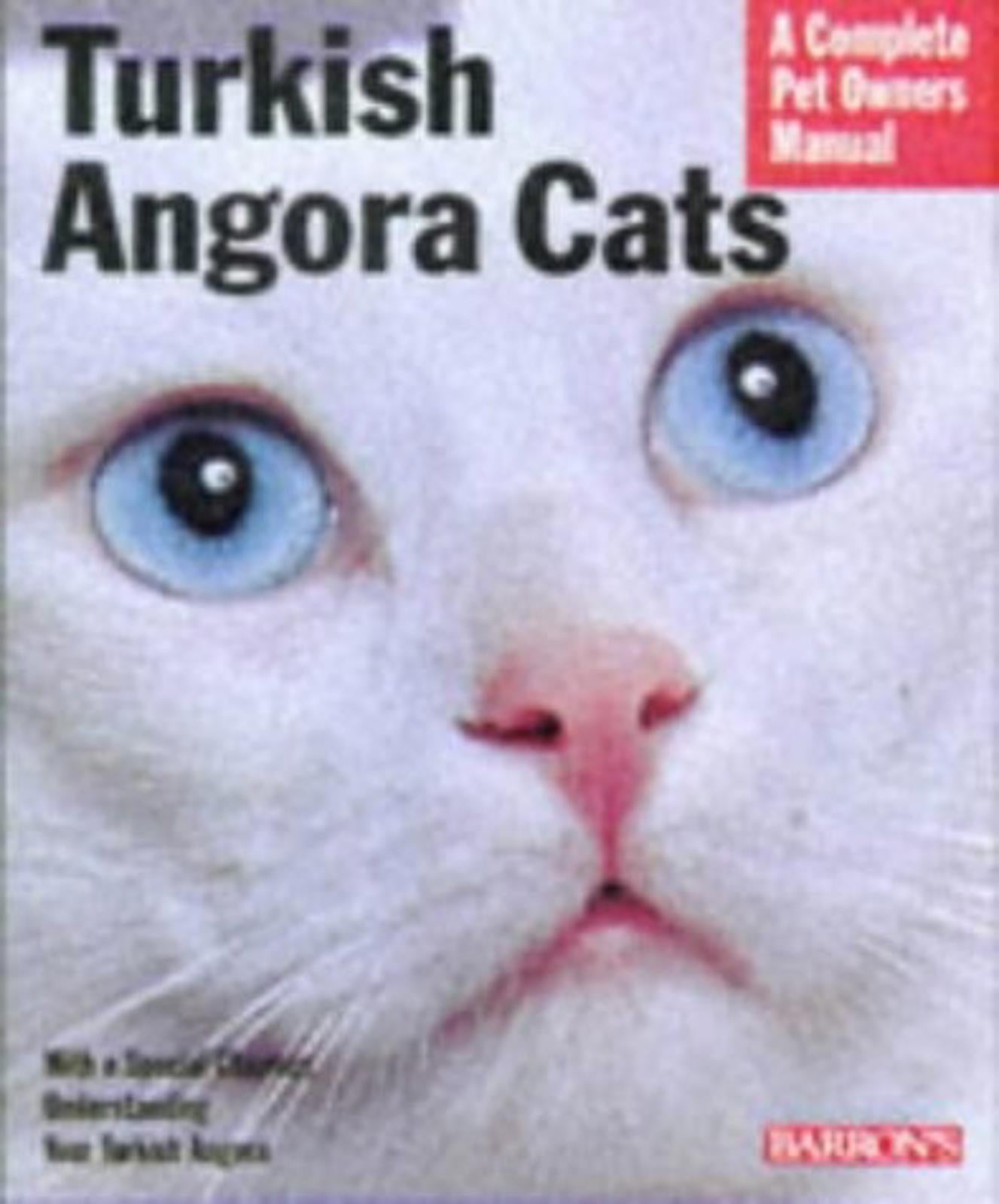 Turkish Angora Cats book cover featuring a close-up of a cat with striking blue eyes.