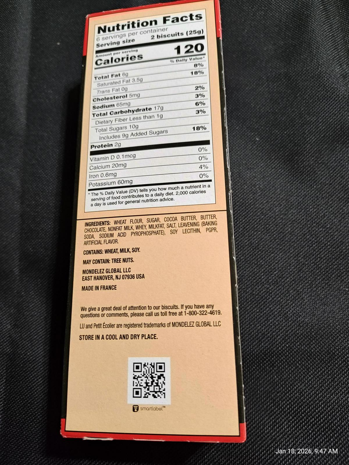Nutrition facts for Whole Grain Biscuits, showing calories and ingredients.