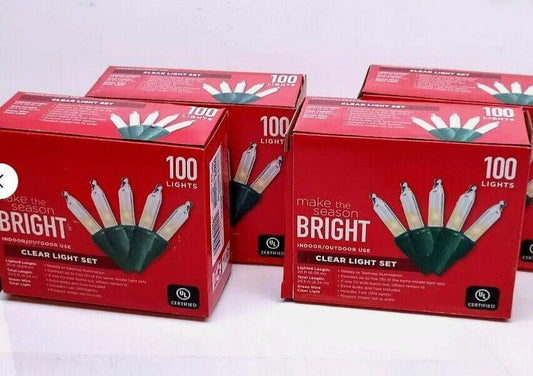 Make the Season Bright Indoor/Outdoor 100 Clear Christmas Light Green Wire 4Pack