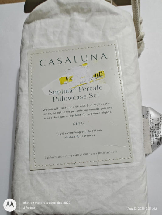 Casaluna King Percale 100% Cotton- White Color -Pillowcase Set