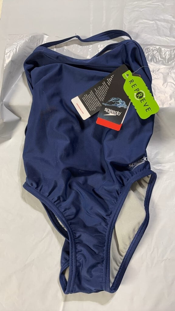 Speedo Women's One-Piece Swimsuit with REPREVE Tags - Navy Blue