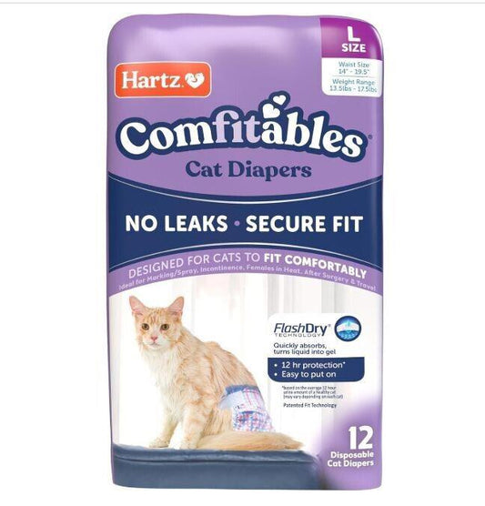 Hartz Comfitables Cat Diapers, Size L 12 Count, Comfortable & Secure Fit.