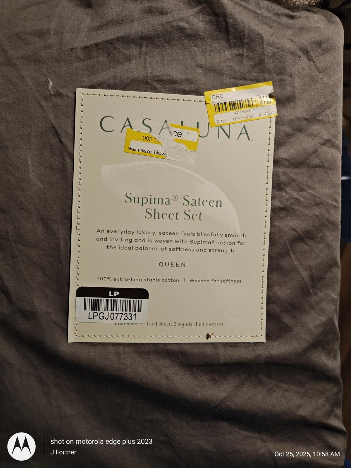 NEW Casaluna  QUEEN Supima Sateen Solid Sheet Set  Grey