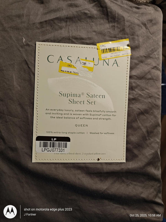 NEW Casaluna  QUEEN Supima Sateen Solid Sheet Set  Grey
