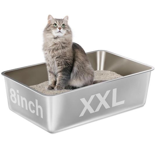 Stainless Steel Cat Litter Box, XXL Metal Litter Box for Big Cats 8IN Deep NEW