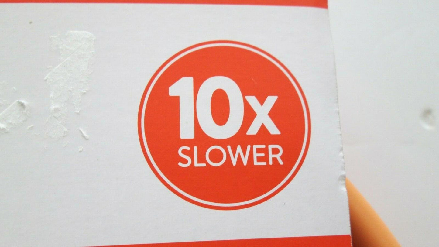 10x Slower product label in bold white text on an orange circle.