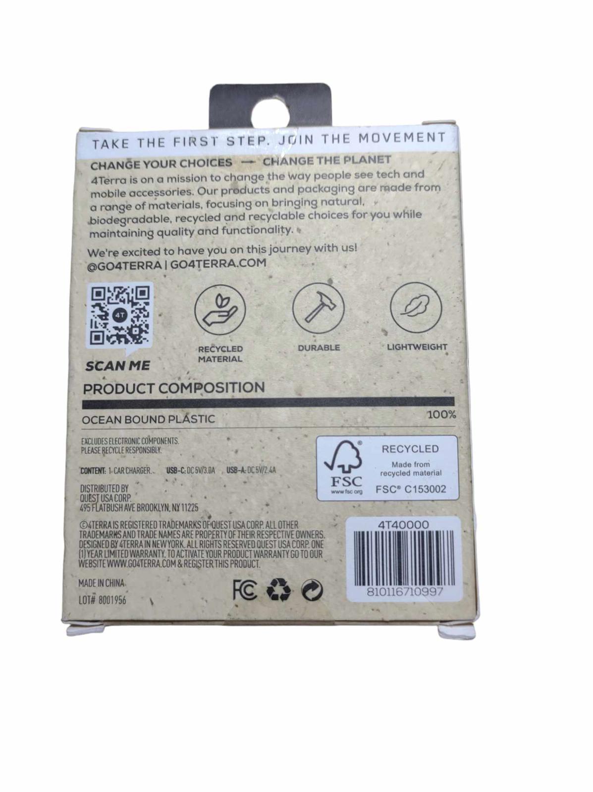 4Terra Recycled ABS Car Charger Dual USB Ports