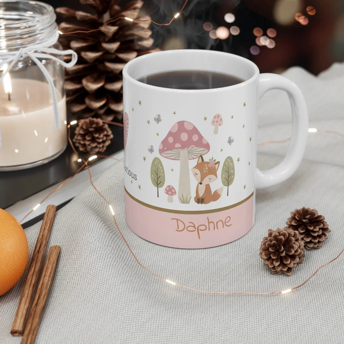 Personalized Stay Curious Woodland Fox Mug | Custom Name | Mushroom Butterfly Forest Ceramic Gift