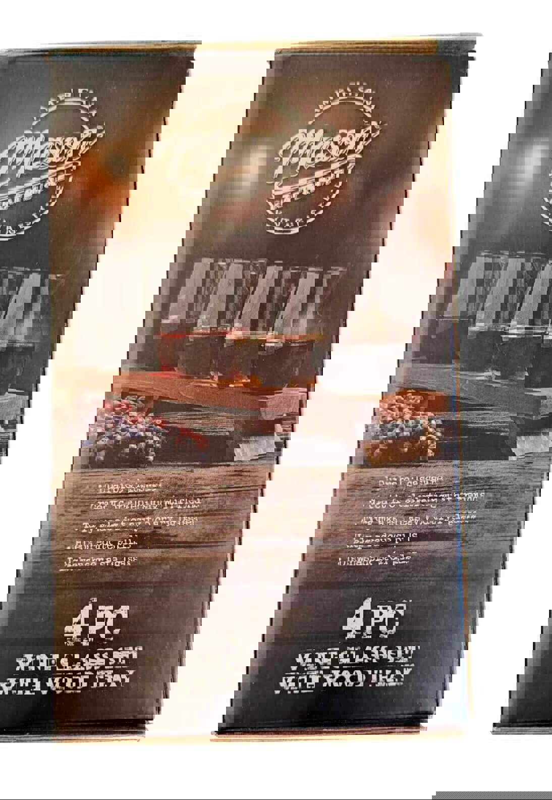 Mason Craft & More 4 Piece Wine 19oz Glass Set with Wood Tray New in Box