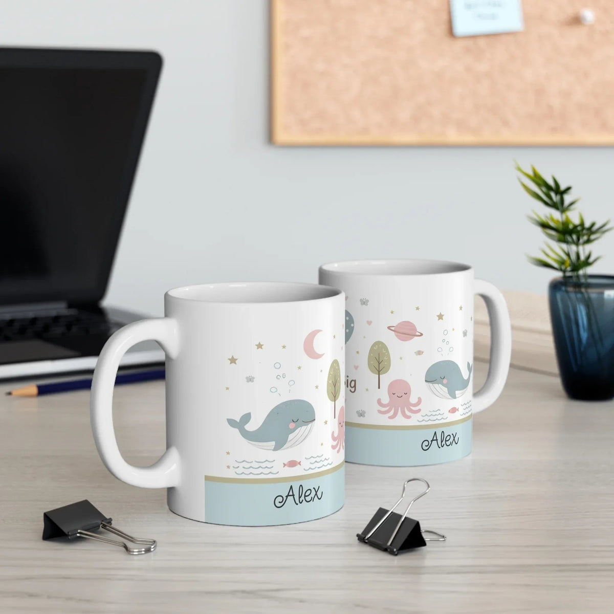 Personalized Dream Big Ocean Mug | Custom Name | Whale Octopus Pastel Nursery Ceramic Gift