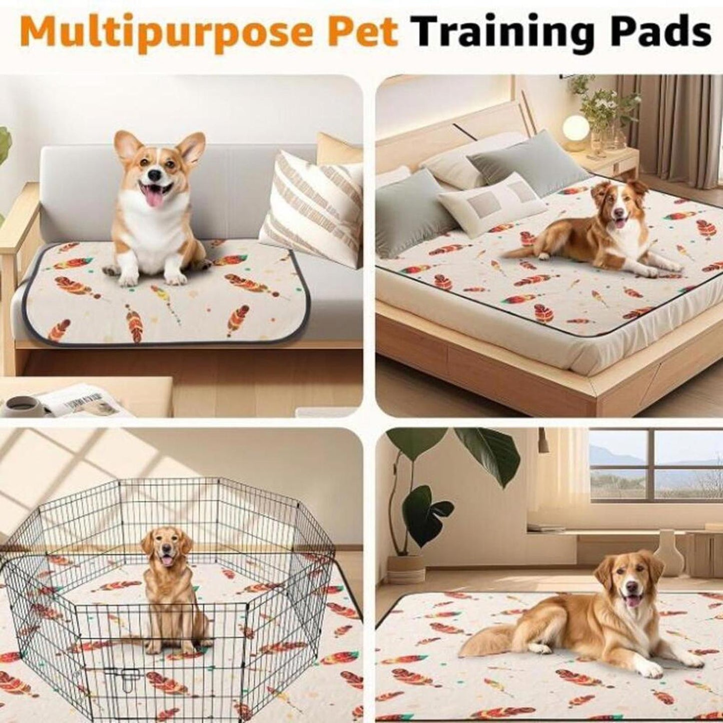 Washable Pee Pads for Dogs: 23 INCH by 36 inch 2 PK Green with paw print