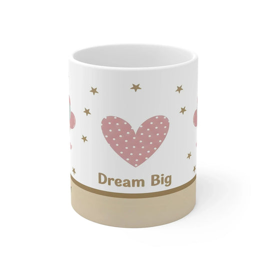 Personalized Dream Big Teddy Bear Mug | Custom Name | Balloons & Rocket Pastel Ceramic Gift