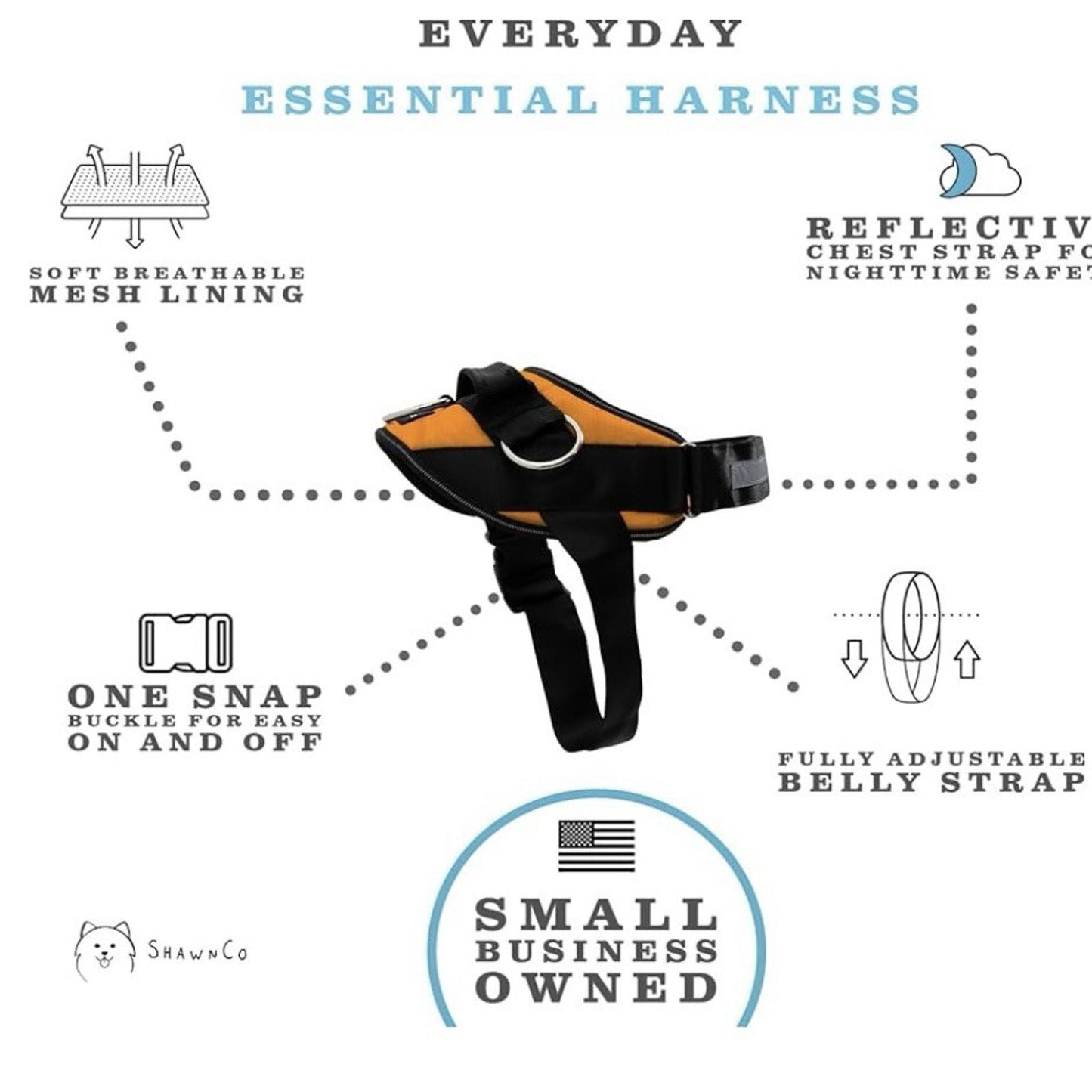 Essential Dog Harness No-Pull w 3 Leash Clips Reflective No Choke XS