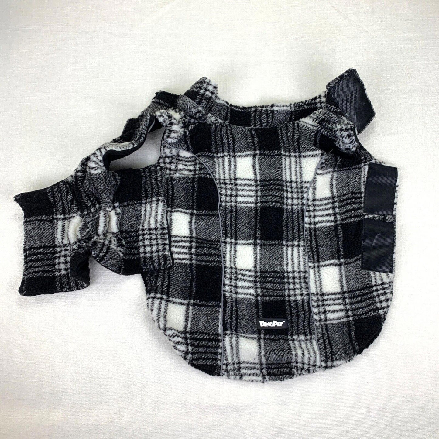 Bing Pet Dog Faux Lamb Plaid Reversible Adjustable Size L Coat Dog Jacket Dog