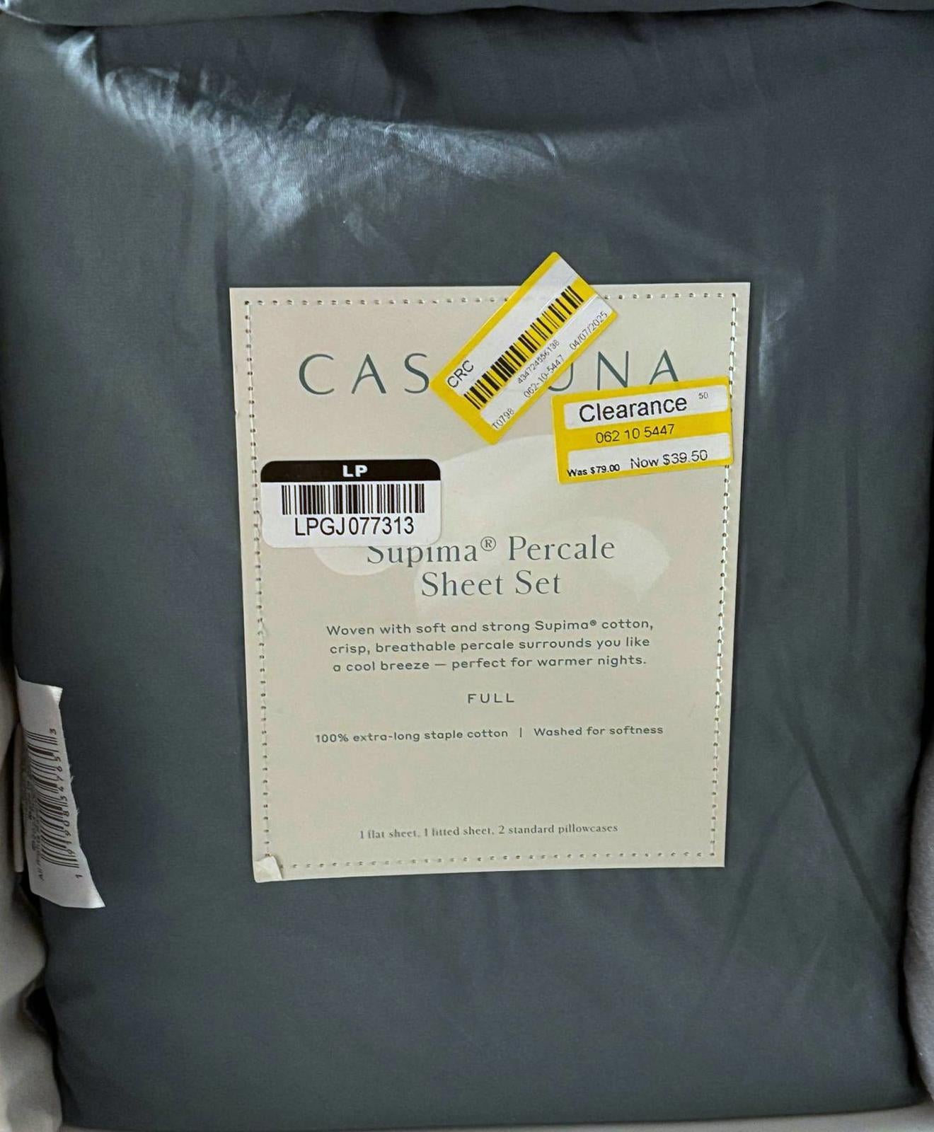 NEW Casaluna Percale FULL Sateen Solid Sheet Set Full 100% Cotton Green
