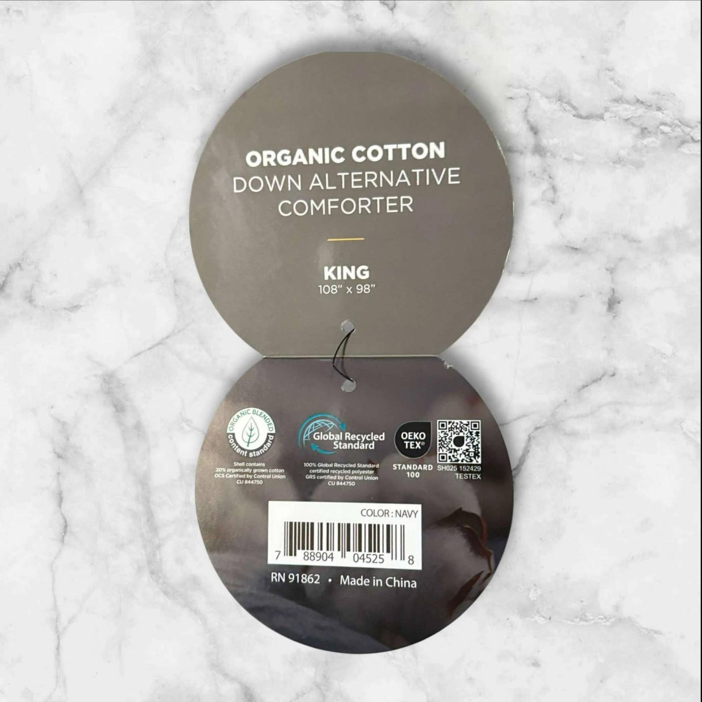 Farm to Home Organic Cotton Down Alternative Comforter King Navy 108" x 98" NEW