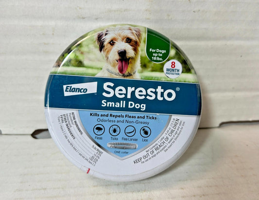 Seresto Small Dog collar for effective flea and tick prevention, suitable for dogs up to 18 pounds.
