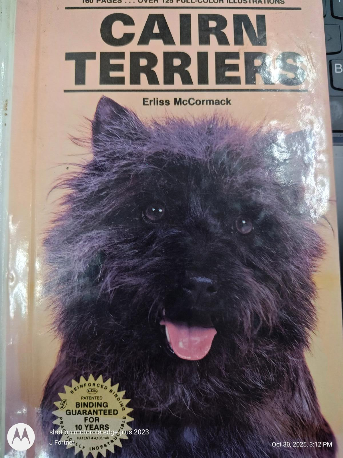 Cairn Terriers book cover featuring a fluffy black Cairn Terrier with a friendly expression.
