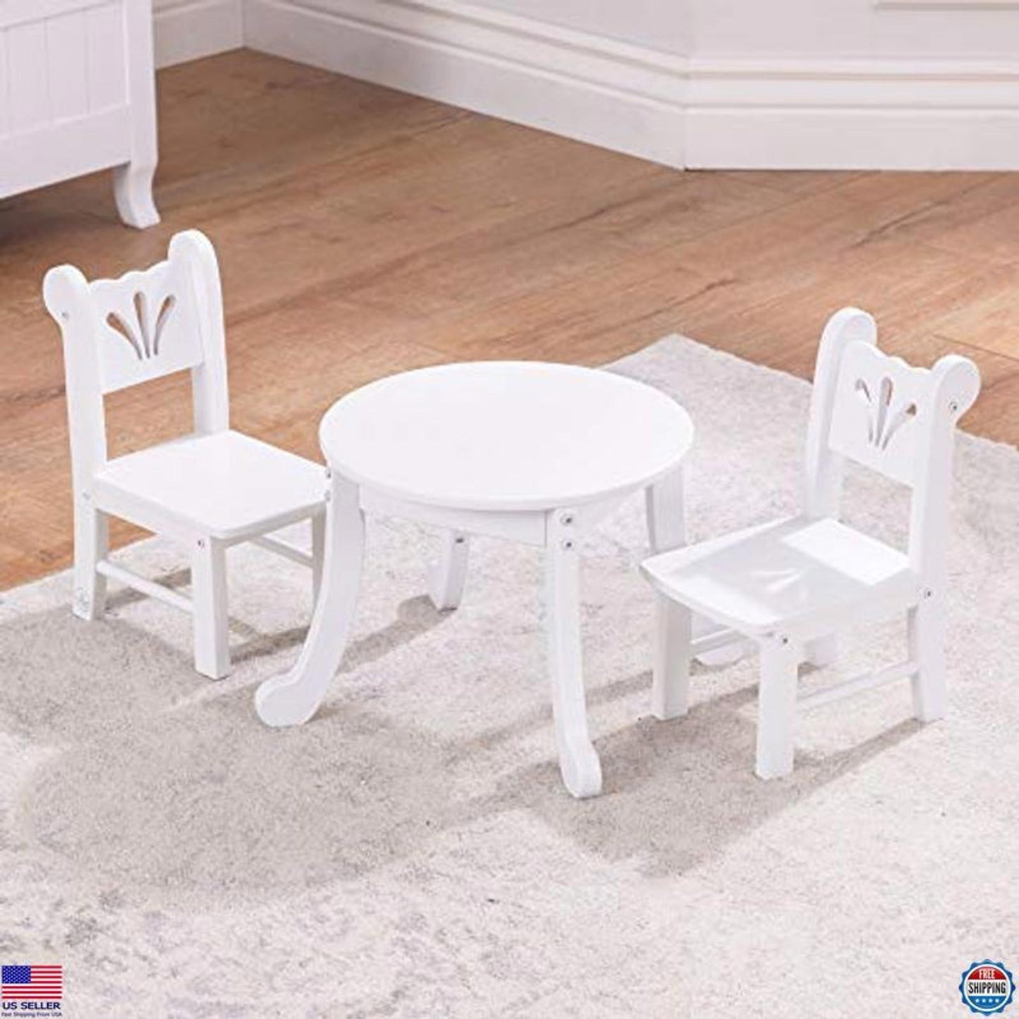 Lil' Doll Table & Chair Set, Queen-Anne Style for 18-Inch Dolls, White