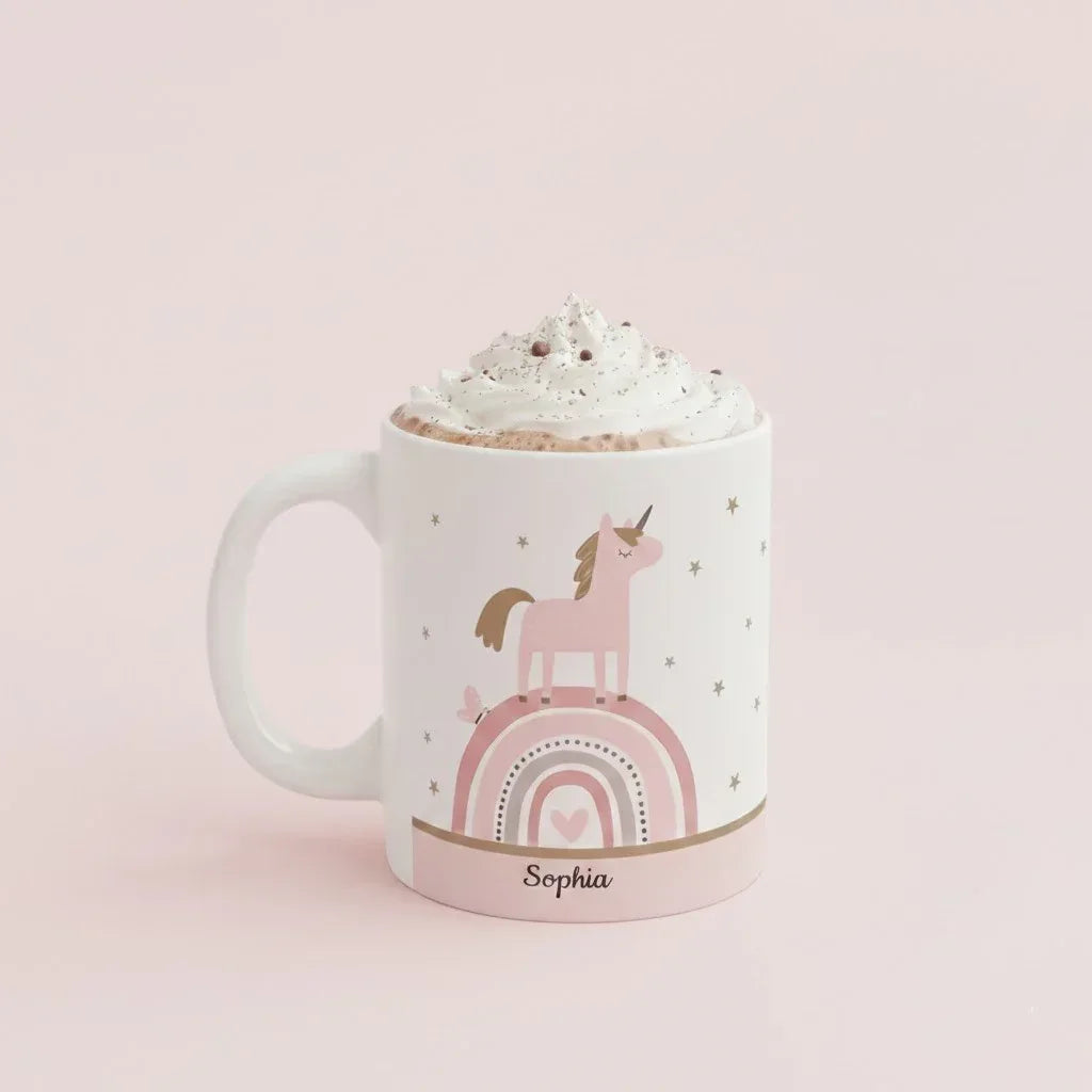 Personalized Sparkle Like a Unicorn Mug | Custom Name | Boho Rainbow Dusty Pink Ceramic Gift