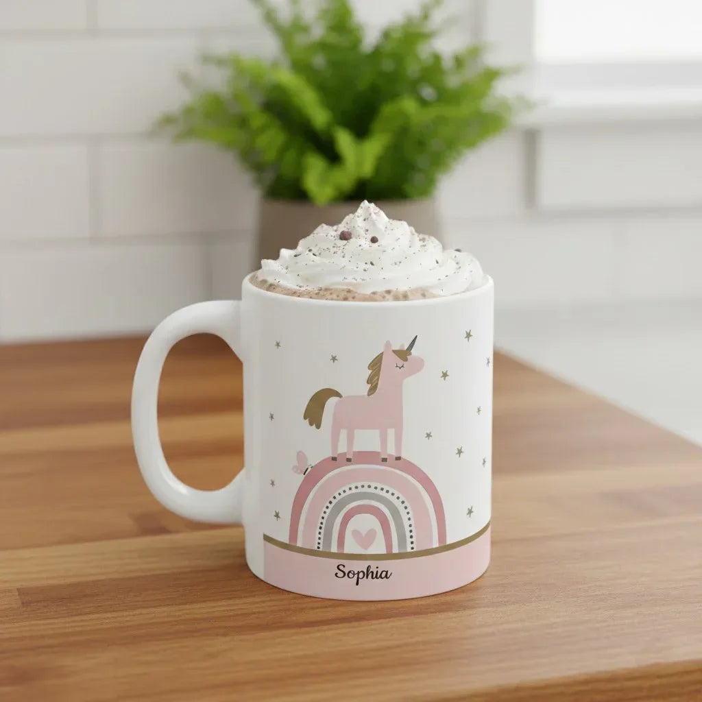 Personalized Sparkle Like a Unicorn Mug | Custom Name | Boho Rainbow Dusty Pink Ceramic Gift
