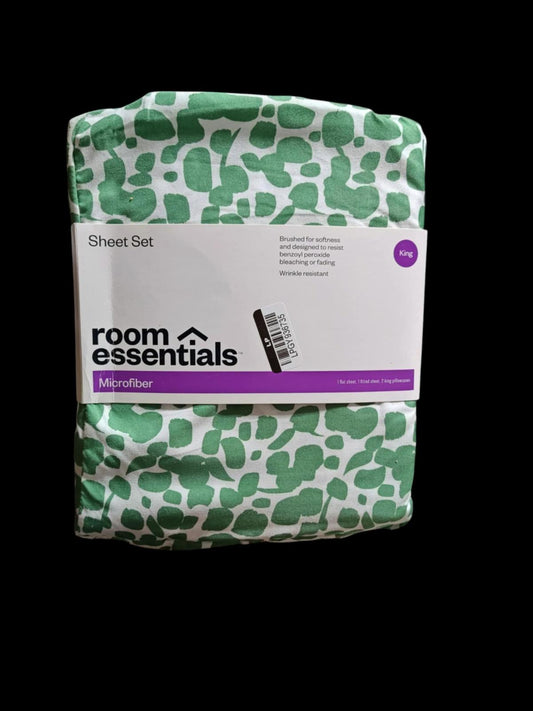 Printed Microfiber Sheet Set - Room Essentials Green Blotch- King