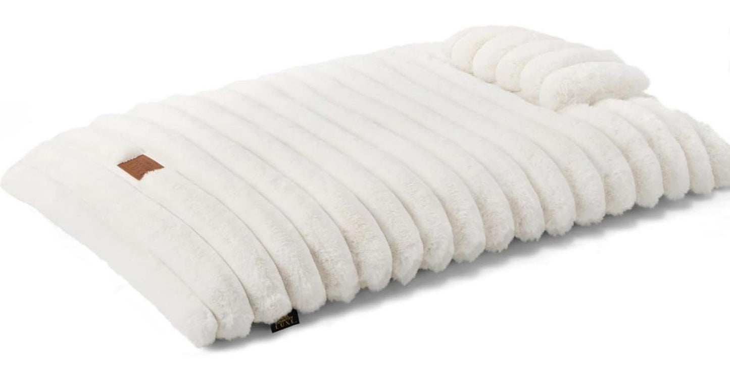 T & C Luxe Ribbed Soft  Stripe Pillow Crate Mat Pet Bed, Machine Washable Co...