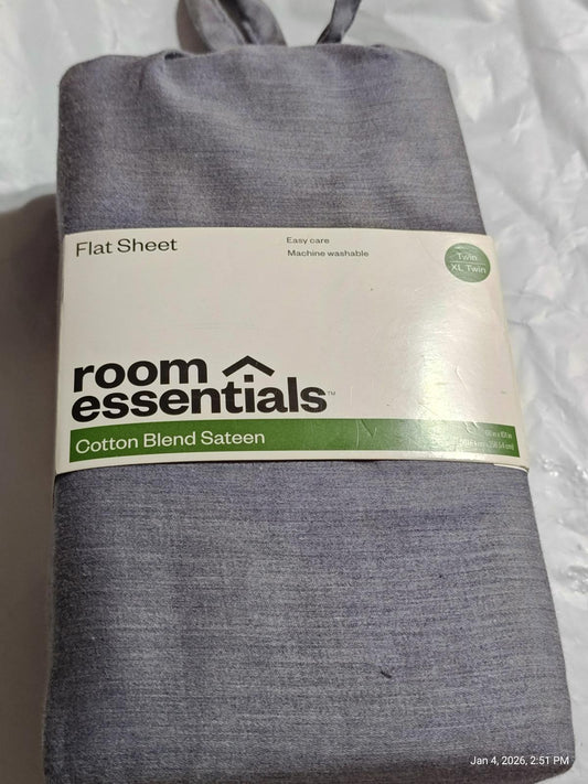 TWIN/TWIN XL Cotton Blend Sateen FLAT Sheet  - Room Essentials Heather Navy