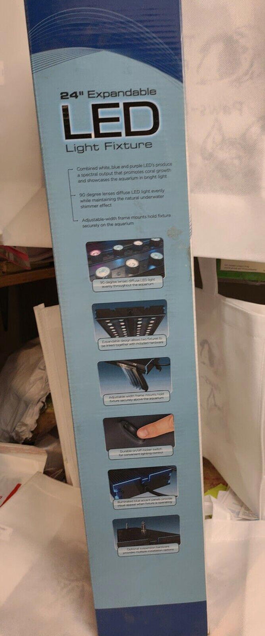 24" Expandable LED light fixture with multiple color options and installation features.