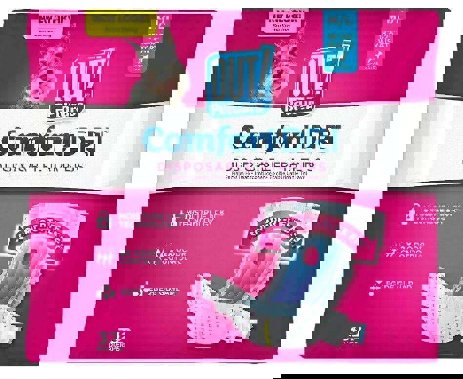 OUT! Petcare 32 Pack Disposable Dog Diapers for Female Dogs Dog Heat Diapers M/L