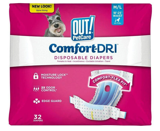 OUT! Petcare 32 Pack Disposable Dog Diapers for Female Dogs Dog Heat Diapers M/L