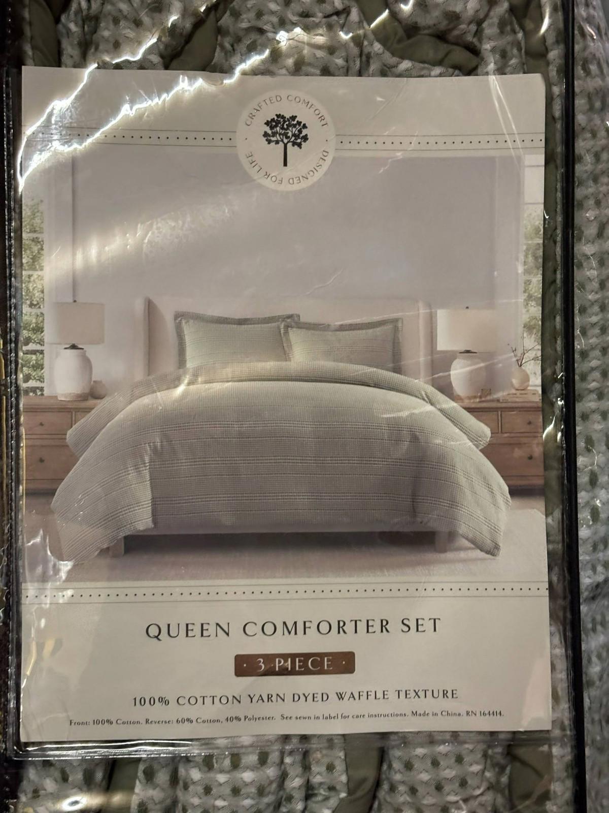 HAVEN LANE Waffle Queen Green 3 piece COMFORTER SET-