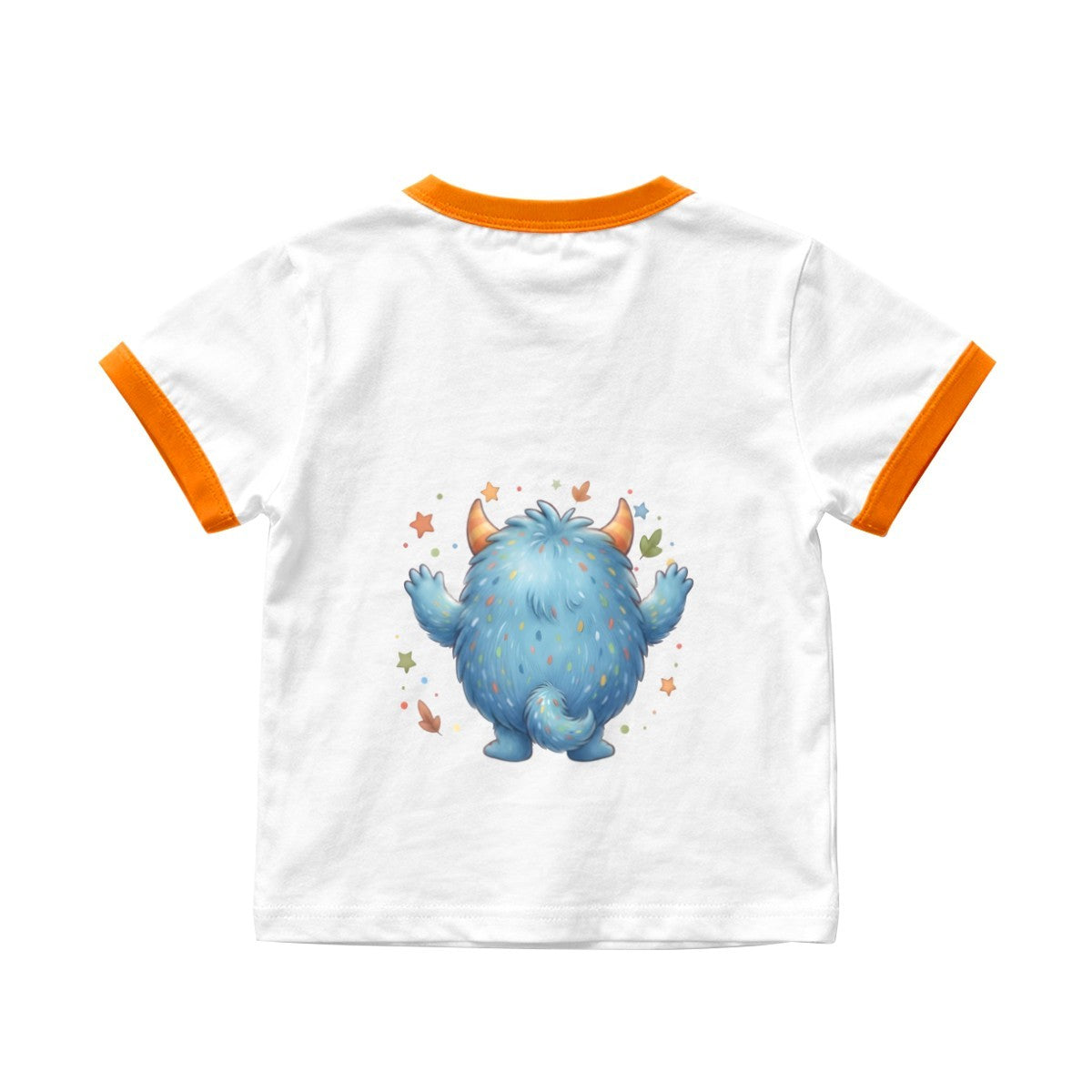 Personalized Kids T-Shirt with Name - Kawaii Blue Monster Graphic Tee with Contrast Trim - Custom Name Gift for Boys and Girls S to 3XL