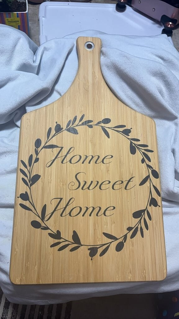 Bamboo Cutting Board with 'Home Sweet Home' Design