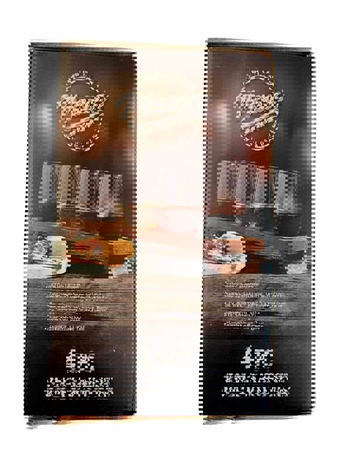 Mason Craft & More 4 Piece Wine 19oz Glass Set with Wood Tray New in Box