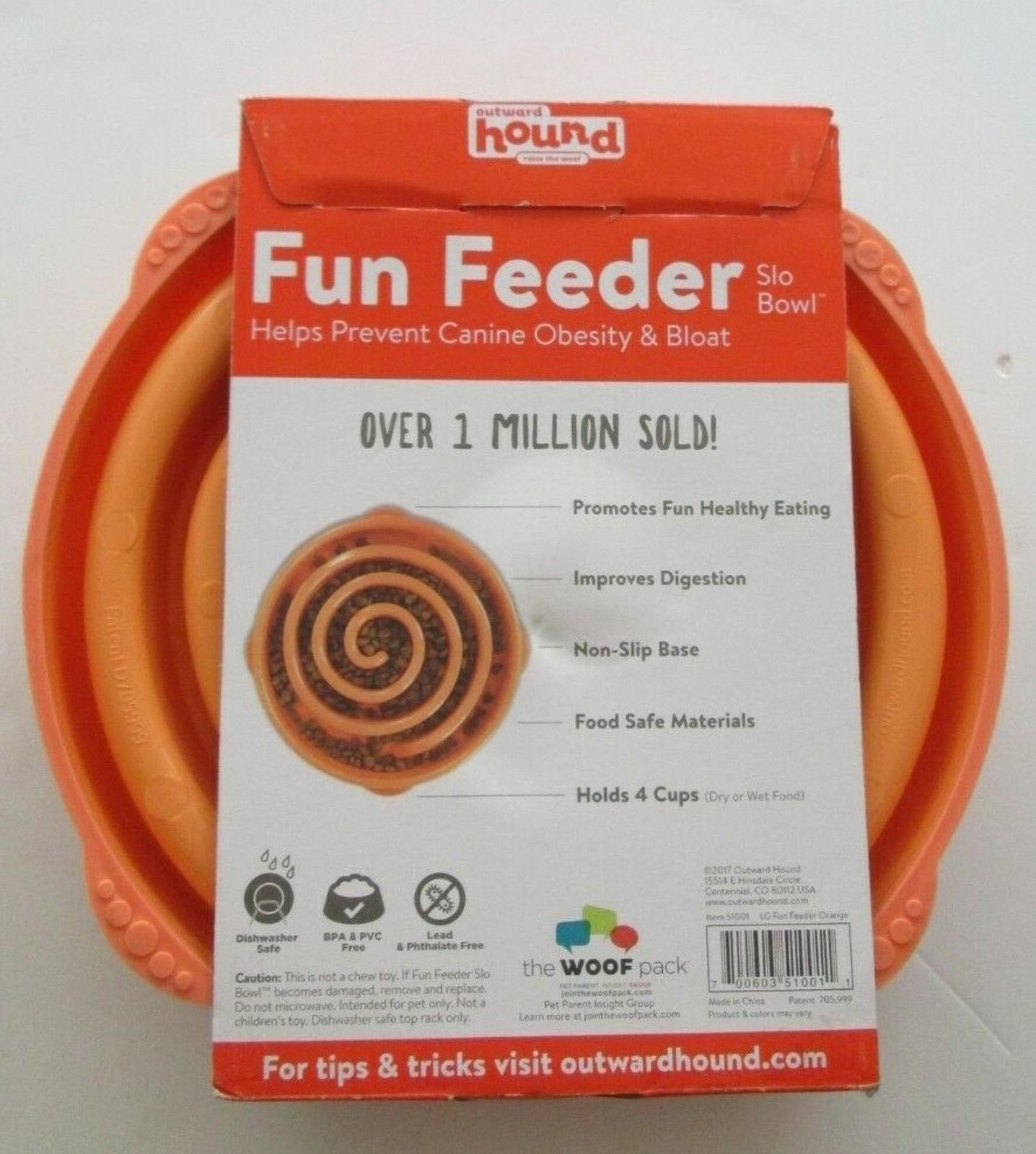 New Outward Hound Fun Feeder Slo Bowl-Holds 4 Cups-Orange-Dogs Eat 10x Slower