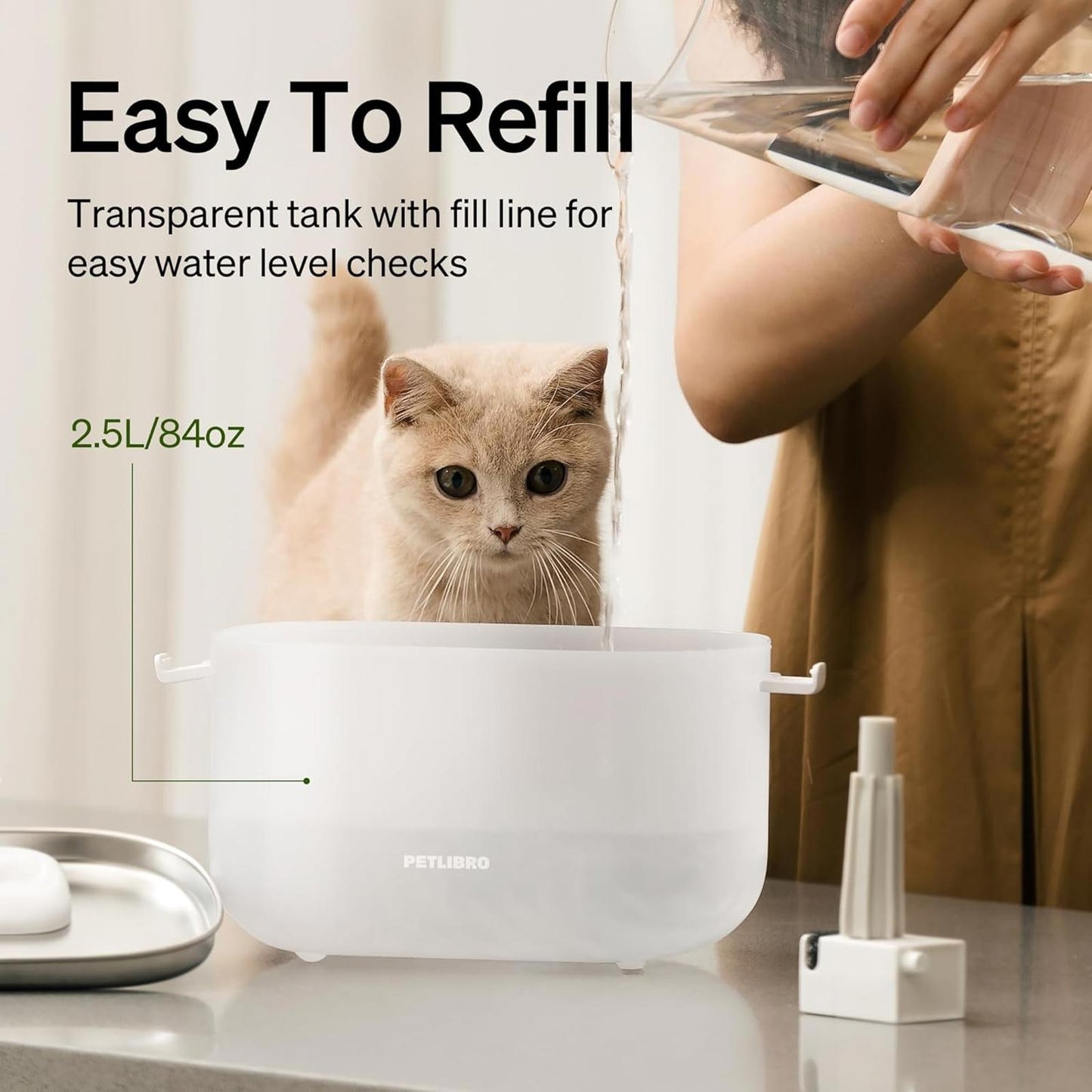 Cat Water Fountain, Wireless Pump Cat Fountain, 2.5L/84oz Pet Water