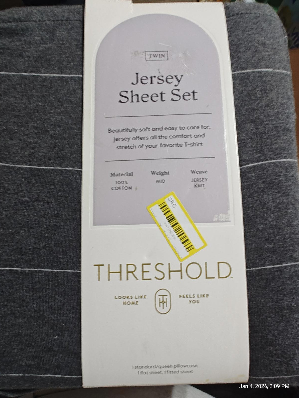 Threshold Jersey Sheet Set Twin Dark Grey Stripe 100% Cotton Knit 3pc Bedding