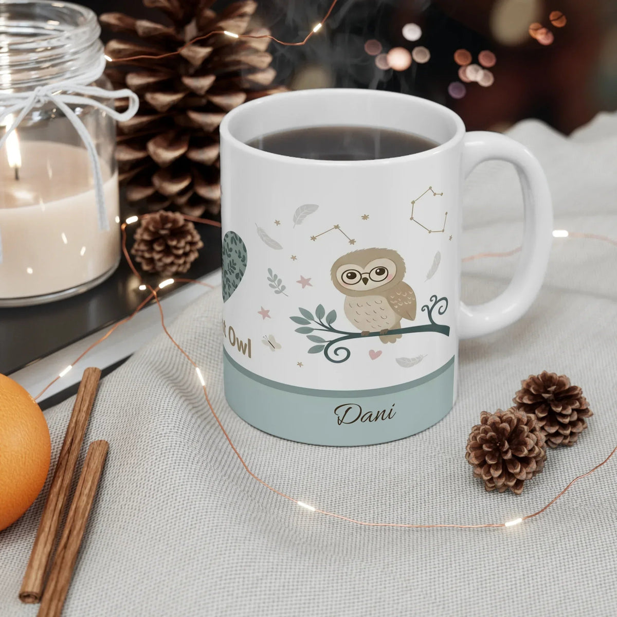 Personalized Night Owl Mug | Custom Name | Woodland Constellation Ceramic Gift