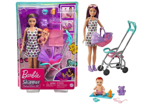 Barbie Skipper Babysitters Playset With Doll Stroller Baby Doll 5 Accessories