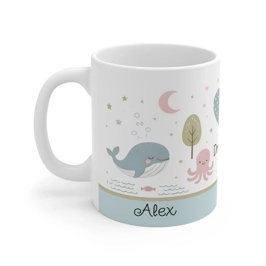 Personalized Dream Big Ocean Mug | Custom Name | Whale Octopus Pastel Nursery Ceramic Gift