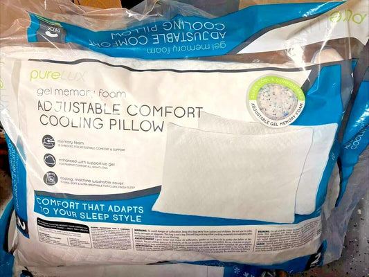 Purelux Gel Memory Foam Adjustable Comfort Cooling Pillow. 2-Pack NEW
