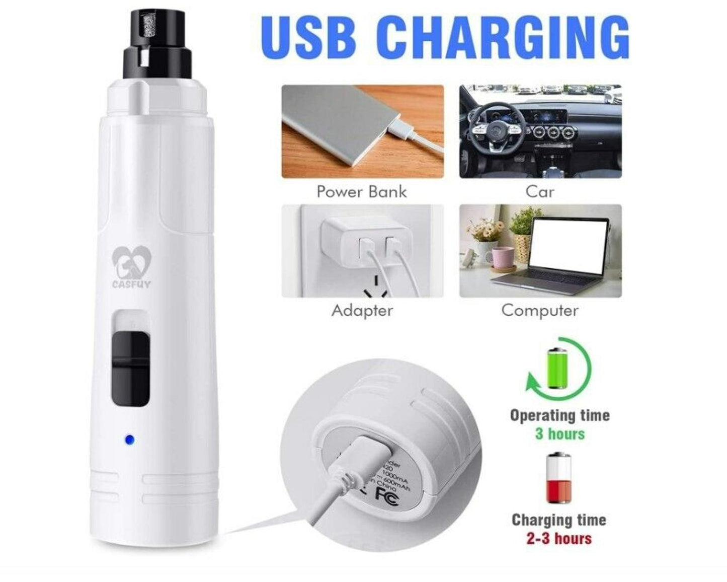 Dog Nail Grinder  - Upgraded 2-Speed Electric Pet Nail Trimmer Power with usb