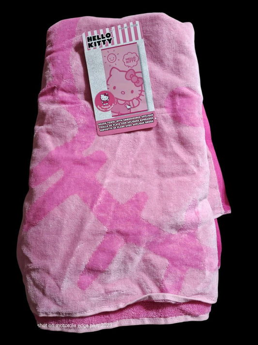 HELLO KITTY 2 Pack PINK BEACH TOWELS  WITH EMBROIDERED 100% COTTON 34” x 63”