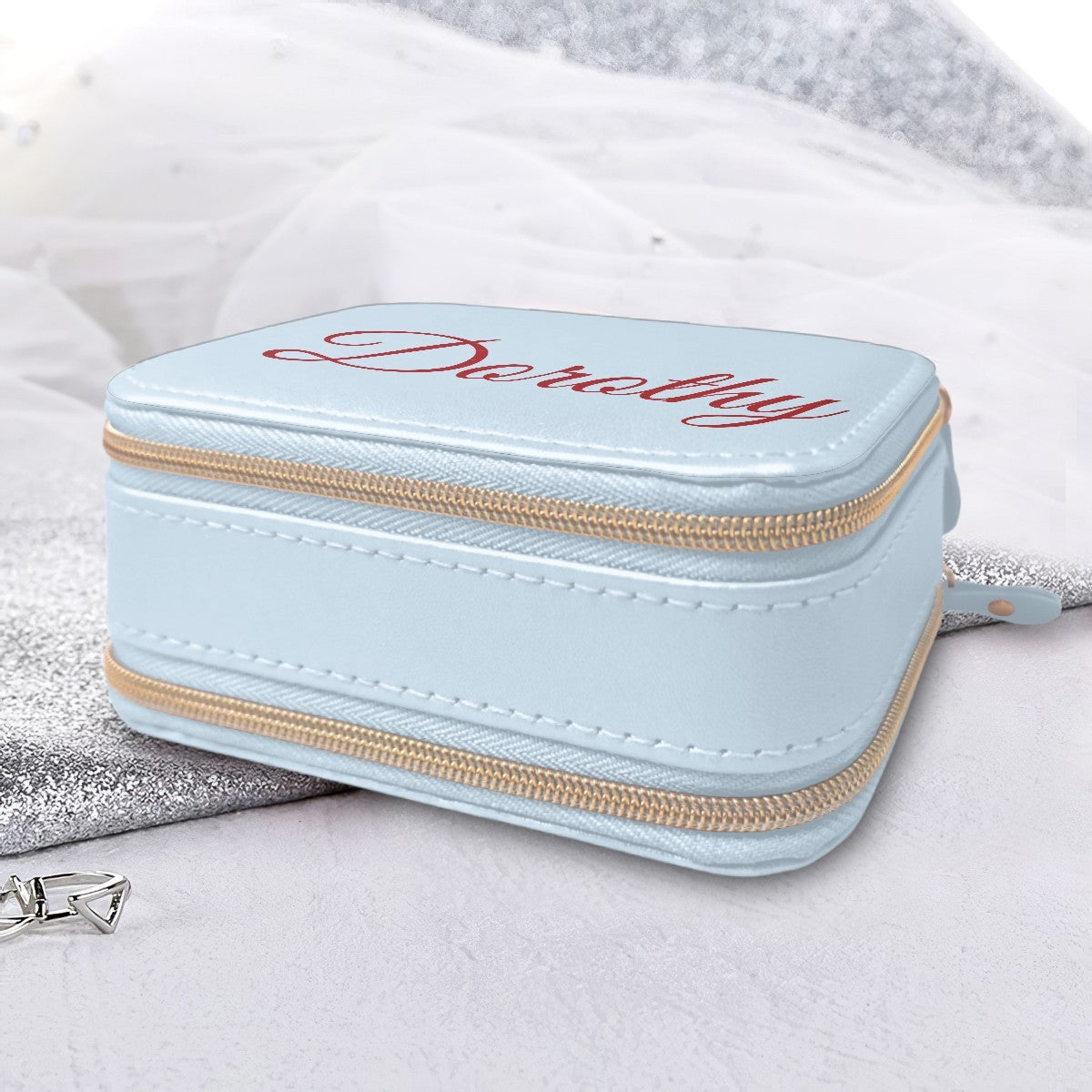 Personalized Zippered Travel Jewelry Case with Name - Pink or Blue