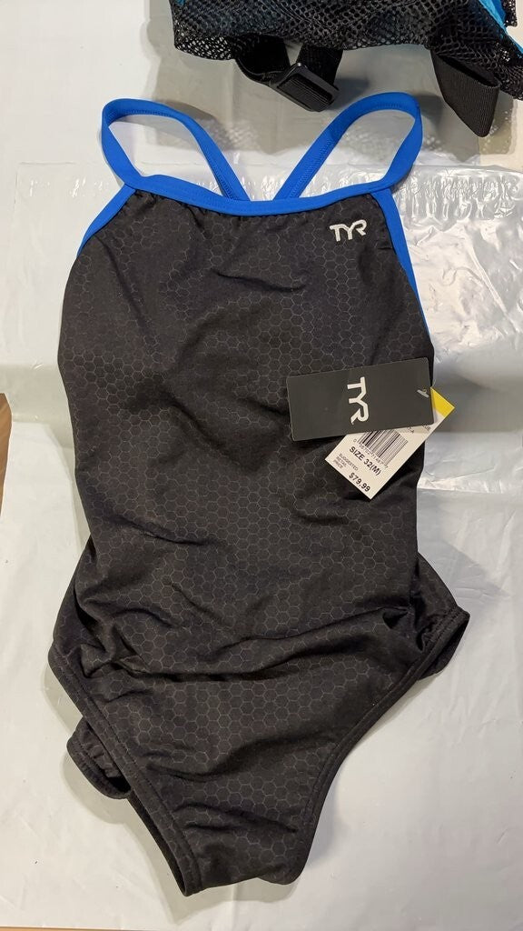 TYR Hexa Diamondfit Women's One Piece Swimsuit Black/Blue NWT Size 32M