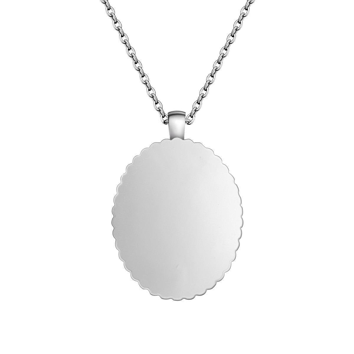 Custom Photo Oval Pendant Necklace | Crystal Scalloped Border | Personalized Silver Gift